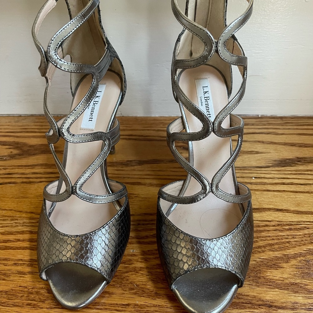 LK Bennett Silver Stiletto Heels with Strappy Design
